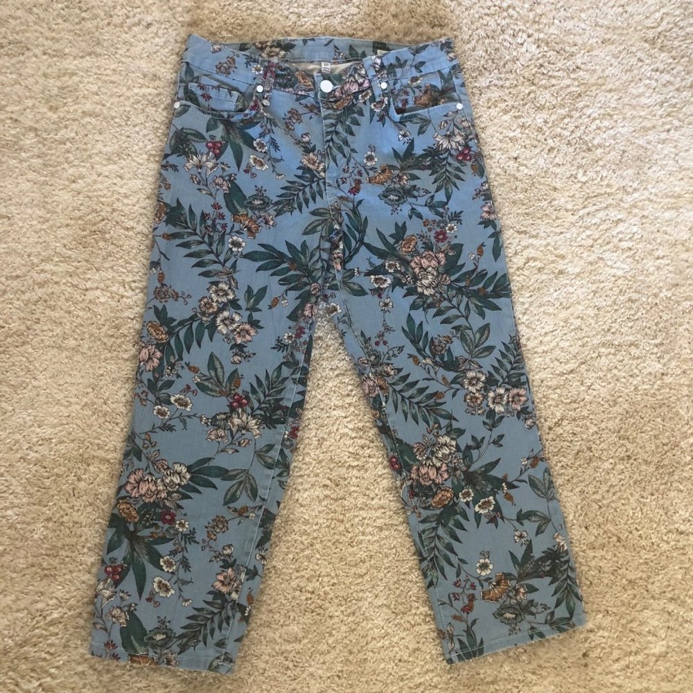 Code Bleu Size 12 Petite Blue Tropical Print Classic Capri - Picture 1 of 12